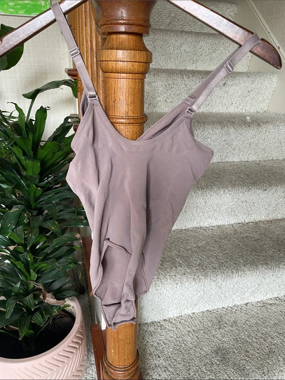 SKIMS Mauve Ruched Thong Bodysuit